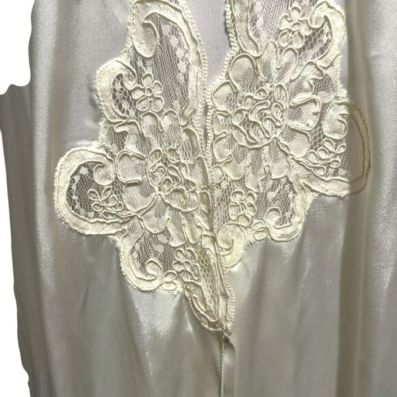 Jones New York Ivory Satin Lace Trimmed Wrap Robe Sz XS/S Maxi Bridal Pockets - Picture 3 of 7